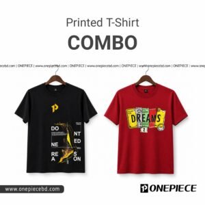 Combo: 2 Pcs Printed T-Shirt (Black+Maroon)
