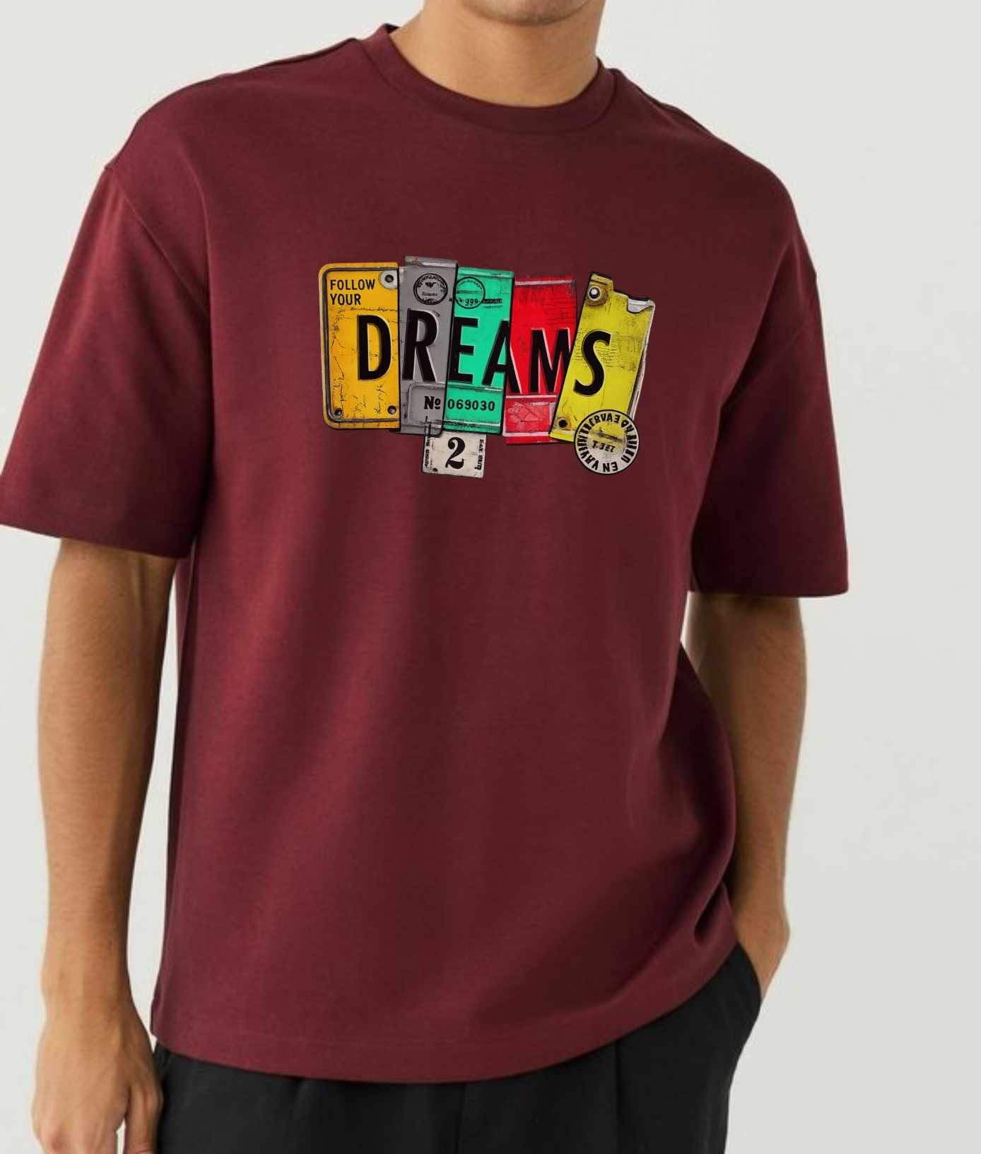 DREAMS Printed T-Shirt | Maroon